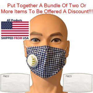 Children's Washable Face Mask Blue Plaid-2 Filters